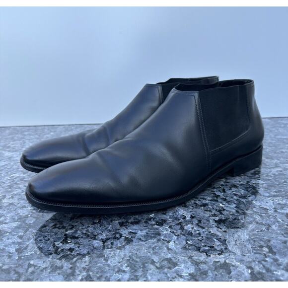 Salvatore Ferragamo Santo Chelsea Ankle Boots Black Glossy Leather Slip On 13D main image 9